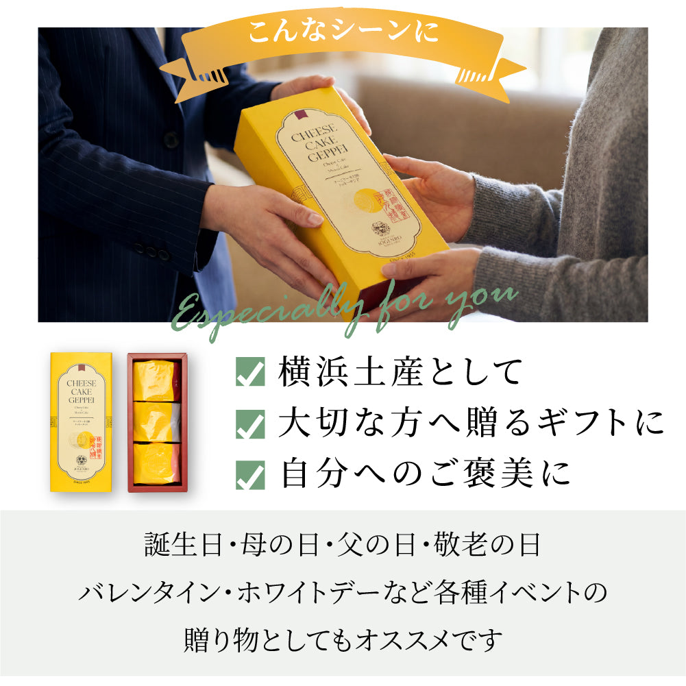 【横濱001認定商品】CHEESE CAKE GEPPEI -チーズケーキ月餅-3種3個入(小豆・黒胡麻・マンゴー/各1個)